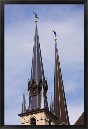 Framed Low angle view of spires of the Notre Dame Cathedral, Luxembourg City, Luxembourg Print