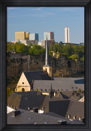 Framed Church in a city, St. Jean du Grund Church, Grund, Luxembourg City, Luxembourg Print