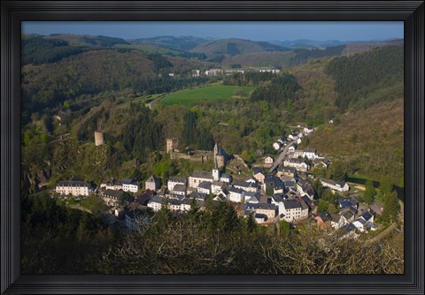 Framed High angle view of buildings in a town, Esch-sur-Sure, Sure River Valley, Luxembourg Print