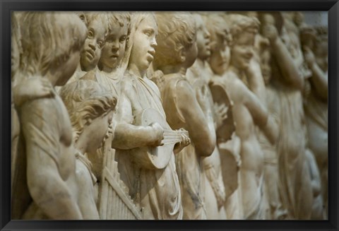 Framed Detail of marble relief, Florence, Tuscany, Italy Print