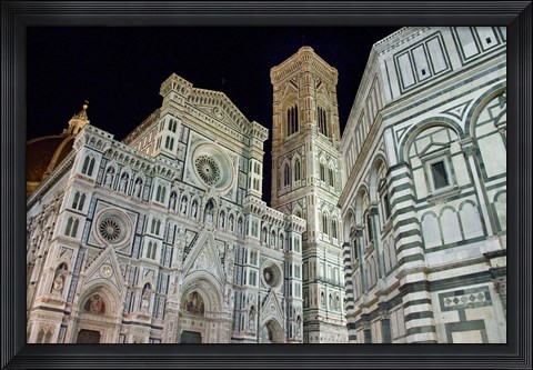 Framed Architectural detail of a cathedral at night, Duomo Santa Maria Del Fiore, Florence, Tuscany, Italy Print