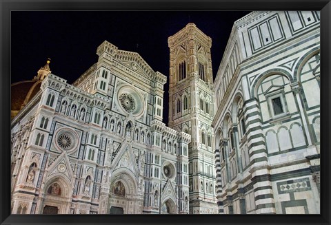 Framed Architectural detail of a cathedral at night, Duomo Santa Maria Del Fiore, Florence, Tuscany, Italy Print