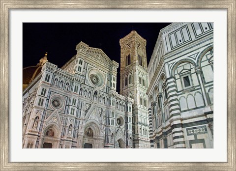 Framed Architectural detail of a cathedral at night, Duomo Santa Maria Del Fiore, Florence, Tuscany, Italy Print