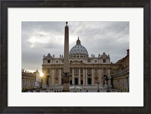 Framed Obelisk in front of the St. Peter&#39;s Basilica at sunset, St. Peter&#39;s Square, Vatican City Print