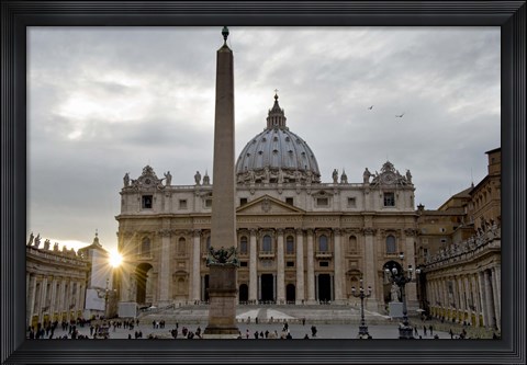 Framed Obelisk in front of the St. Peter&#39;s Basilica at sunset, St. Peter&#39;s Square, Vatican City Print