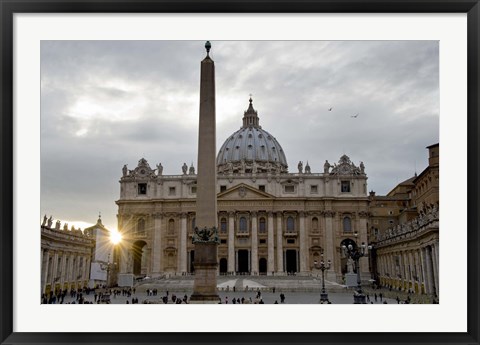 Framed Obelisk in front of the St. Peter&#39;s Basilica at sunset, St. Peter&#39;s Square, Vatican City Print