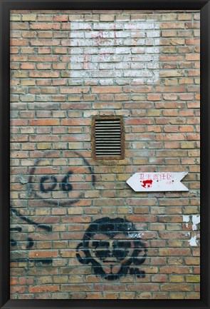 Framed Art and signs painted on a brick wall, Dashanzi Art District, Dashanzi, Chaoyang District, Beijing, China Print