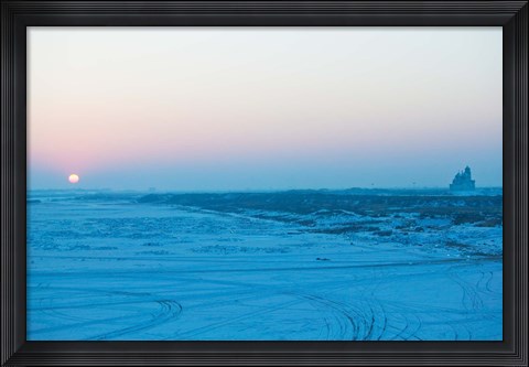 Framed Sunset over the frozen Songhua River, Harbin, Heilungkiang Province, China Print