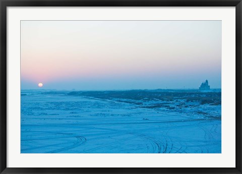 Framed Sunset over the frozen Songhua River, Harbin, Heilungkiang Province, China Print