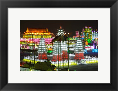 Framed Ice buildings at the Harbin International Ice and Snow Sculpture Festival, Harbin, Heilungkiang Province, China Print