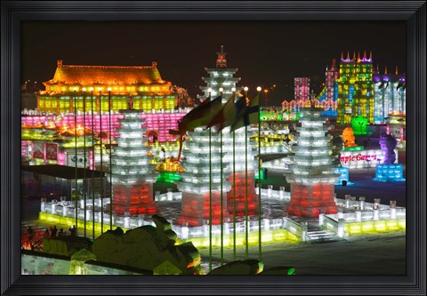 Framed Ice buildings at the Harbin International Ice and Snow Sculpture Festival, Harbin, Heilungkiang Province, China Print