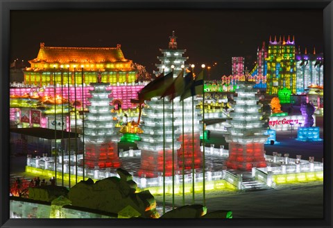 Framed Ice buildings at the Harbin International Ice and Snow Sculpture Festival, Harbin, Heilungkiang Province, China Print