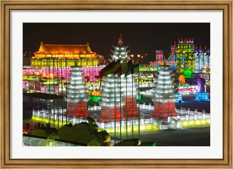 Framed Ice buildings at the Harbin International Ice and Snow Sculpture Festival, Harbin, Heilungkiang Province, China Print