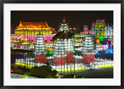 Framed Ice buildings at the Harbin International Ice and Snow Sculpture Festival, Harbin, Heilungkiang Province, China Print