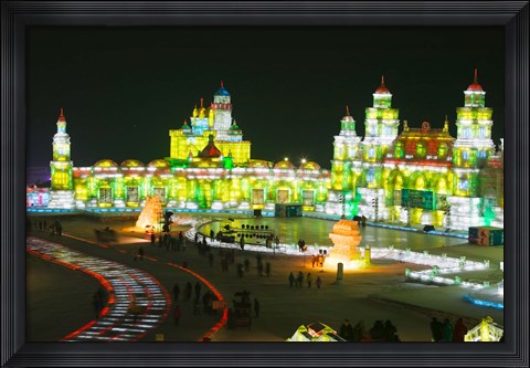 Framed Tourists at the Harbin International Ice and Snow Sculpture Festival, Harbin, Heilungkiang Province, China Print