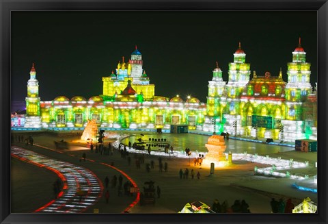 Framed Tourists at the Harbin International Ice and Snow Sculpture Festival, Harbin, Heilungkiang Province, China Print