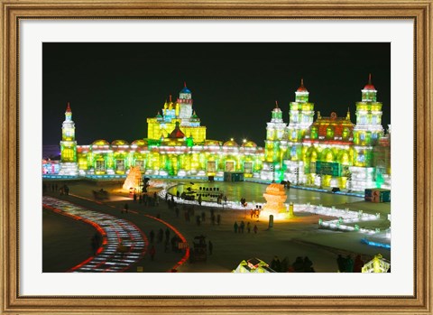 Framed Tourists at the Harbin International Ice and Snow Sculpture Festival, Harbin, Heilungkiang Province, China Print