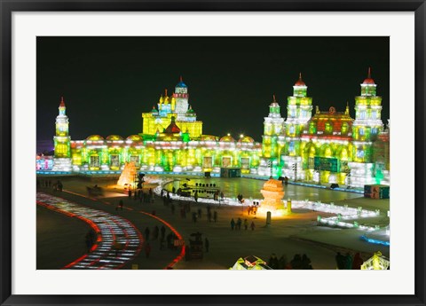 Framed Tourists at the Harbin International Ice and Snow Sculpture Festival, Harbin, Heilungkiang Province, China Print