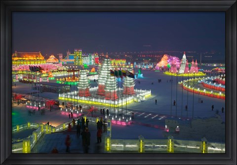Framed High Angle View of the Harbin International Ice and Snow Sculpture Festival, Harbin, Heilungkiang Province, China Print