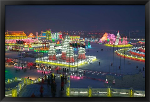 Framed High Angle View of the Harbin International Ice and Snow Sculpture Festival, Harbin, Heilungkiang Province, China Print