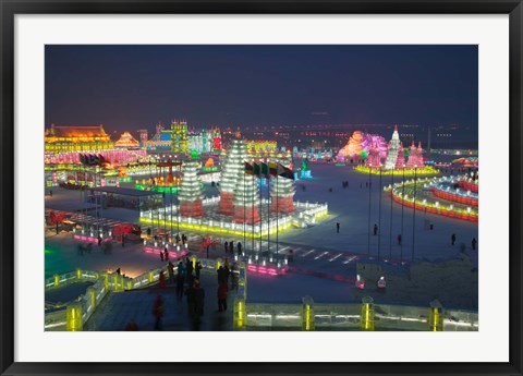 Framed High Angle View of the Harbin International Ice and Snow Sculpture Festival, Harbin, Heilungkiang Province, China Print