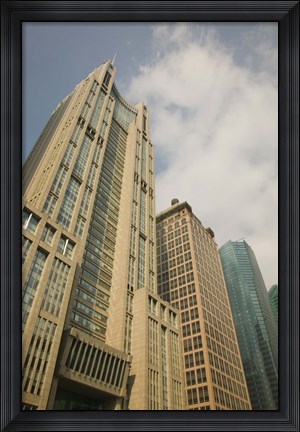Framed Low angle view of skyscrapers in a city, Century Avenue, Pudong, Shanghai, China Print