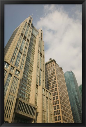 Framed Low angle view of skyscrapers in a city, Century Avenue, Pudong, Shanghai, China Print