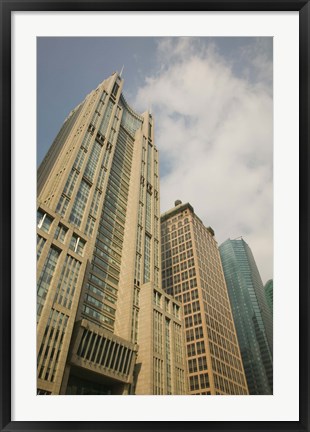 Framed Low angle view of skyscrapers in a city, Century Avenue, Pudong, Shanghai, China Print