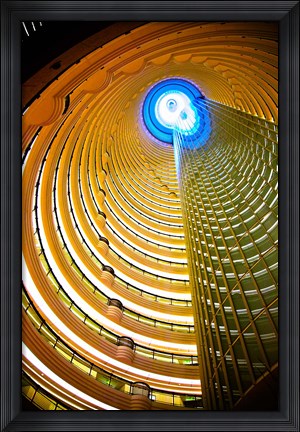Framed Interiors of Jin Mao Tower looking up from the lobby of the Grand Hyatt hotel, Lujiazui, Pudong, Shanghai, China Print
