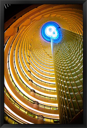 Framed Interiors of Jin Mao Tower looking up from the lobby of the Grand Hyatt hotel, Lujiazui, Pudong, Shanghai, China Print