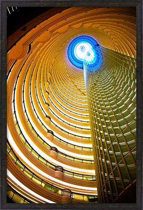 Framed Interiors of Jin Mao Tower looking up from the lobby of the Grand Hyatt hotel, Lujiazui, Pudong, Shanghai, China Print