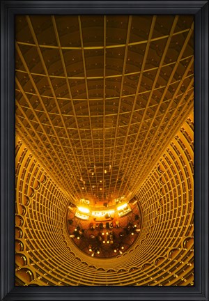 Framed Interiors of Jin Mao Tower looking down to the lobby of the Grand Hyatt hotel, Lujiazui, Pudong, Shanghai, China Print