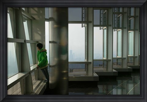Framed Person viewing a city from observation point in a tower, Jin Mao Tower, Lujiazui, Pudong, Shanghai, China Print