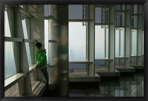 Framed Person viewing a city from observation point in a tower, Jin Mao Tower, Lujiazui, Pudong, Shanghai, China Print