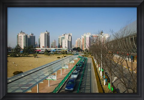 Framed Taxis parked outside a maglev train station, Pudong, Shanghai, China Print