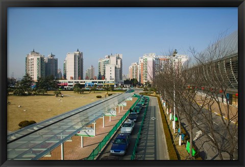 Framed Taxis parked outside a maglev train station, Pudong, Shanghai, China Print