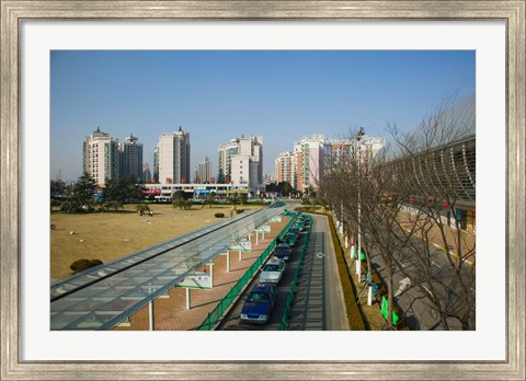 Framed Taxis parked outside a maglev train station, Pudong, Shanghai, China Print