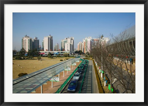 Framed Taxis parked outside a maglev train station, Pudong, Shanghai, China Print