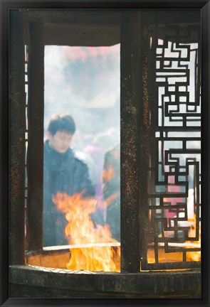 Framed Prayer offerings and incense at a temple, Jade Buddha Temple, Shanghai, China Print