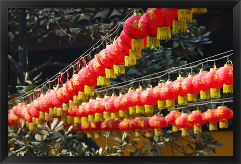 Framed Red lanterns at a temple, Jade Buddha Temple, Shanghai, China Print