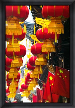 Framed Festive lanterns at bazaar, Yu Yuan Gardens, Shanghai, China Print