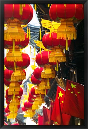 Framed Festive lanterns at bazaar, Yu Yuan Gardens, Shanghai, China Print