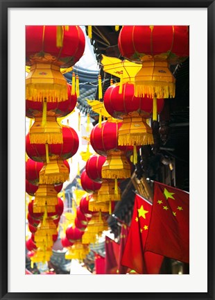 Framed Festive lanterns at bazaar, Yu Yuan Gardens, Shanghai, China Print