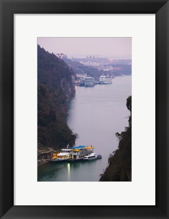 Framed Ferries at anchor, Yangtze River, Yichang, Hubei Province, China Print