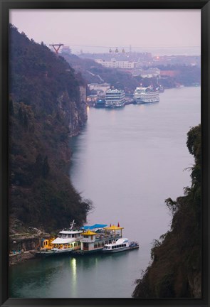 Framed Ferries at anchor, Yangtze River, Yichang, Hubei Province, China Print