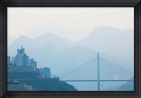 Framed Town of Badong viewed from Wu Gorge, Yangtze River, Hubei Province, China Print