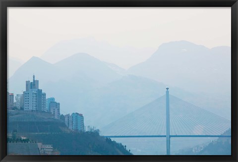 Framed Town of Badong viewed from Wu Gorge, Yangtze River, Hubei Province, China Print