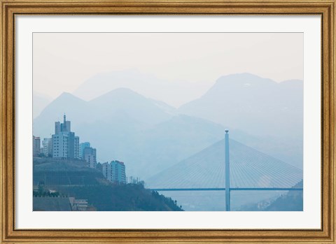 Framed Town of Badong viewed from Wu Gorge, Yangtze River, Hubei Province, China Print