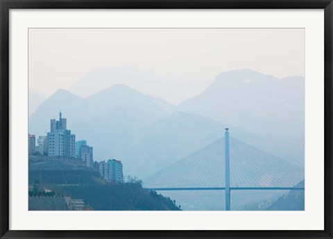 Framed Town of Badong viewed from Wu Gorge, Yangtze River, Hubei Province, China Print