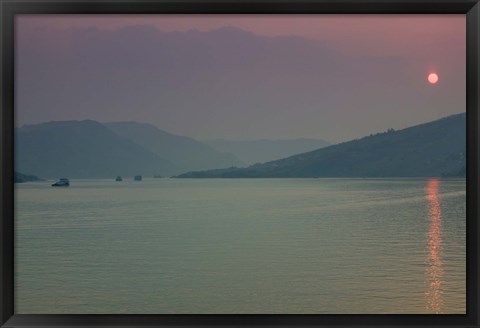 Framed Sunset over a river, Fengdu, Yangtze River, Chongqing Province, China Print